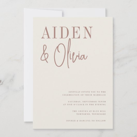 Modern Pair | Terracotta Typography Wedding Kaart (Voorkant)