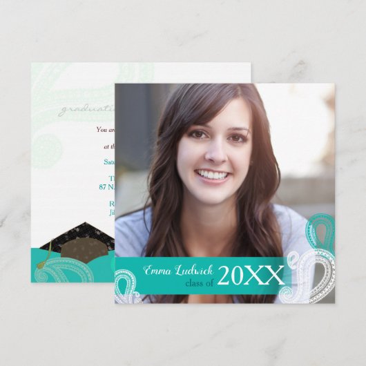 Modern Paisley Afstuderen Foto Aankondiging (Voorkant / Achterkant)