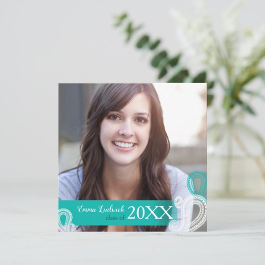 Modern Paisley Afstuderen Foto Aankondiging (Staand voorkant)