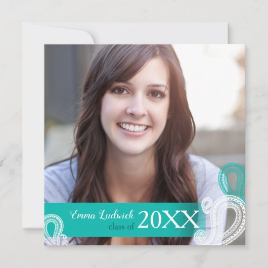 Modern Paisley Afstuderen Foto Aankondiging (Voorkant)