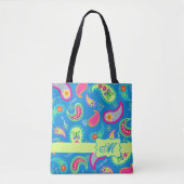 Modern Paisley Blauwgroen Blauw Monogram Aangepast Tote Bag (Voorkant)