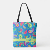 Modern Paisley Blauwgroen Blauw Monogram Aangepast Tote Bag (Achterkant)
