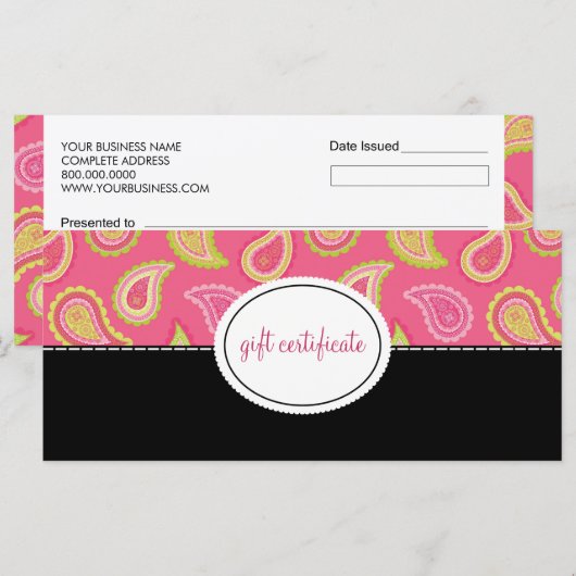 Modern Paisley Boutique Style Cadeaubonnen (Voorkant / Achterkant)