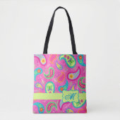 Modern Paisley Bright Roze Monogram op maat Tote Bag (Voorkant)
