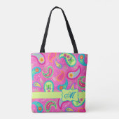 Modern Paisley Bright Roze Monogram op maat Tote Bag (Achterkant)