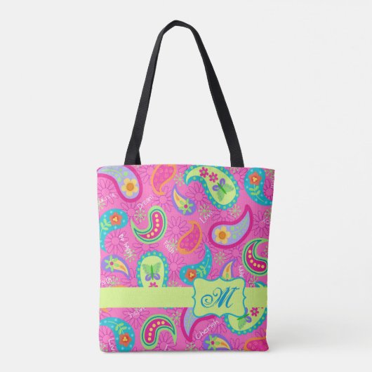 Modern Paisley Bright Roze Monogram op maat Tote Bag (Achterkant)