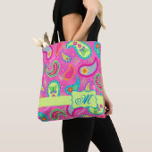 Modern Paisley Bright Roze Monogram op maat Tote Bag (Dichtbij)
