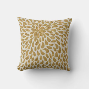 Modern Paisley Flower in Gold and White Kussen