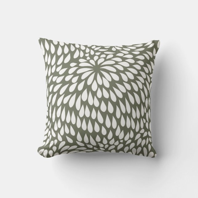 Modern Paisley Flower in Olive Green and White Kussen (Voorkant)