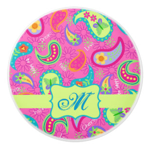 Modern Paisley Hot Pink Monogram op maat Keramische Knop