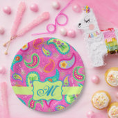 Modern Paisley Hot Pink Monogram op maat Papieren Bordje (Feest)