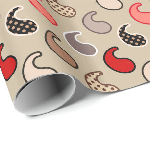 Modern Paisley-patroon, Beige, Red, Grey en Coral Cadeaupapier