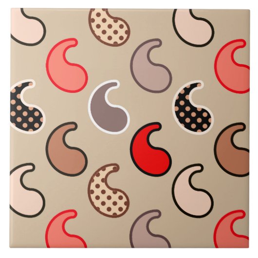 Modern Paisley-patroon, Beige, Red, Grey en Coral Tegeltje (Voorkant)