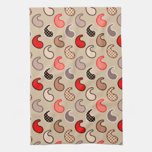 Modern Paisley-patroon, Beige, Red, Grey en Coral Theedoek