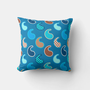 Modern Paisley Patroon, Cerulean Blue, Tan & Aqua Kussen