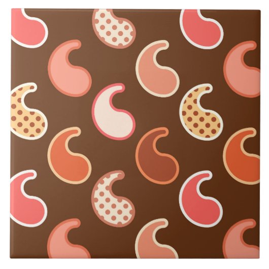 Modern Paisley Patroon, Earth Tones, Cocoa Brown Tegeltje (Voorkant)