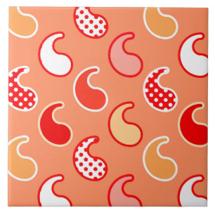 Modern Paisley-patroon, koraal Oranje en wit Tegeltje