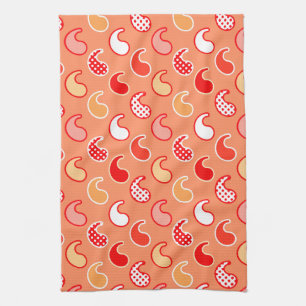Modern Paisley-patroon, koraal Oranje en wit Theedoek