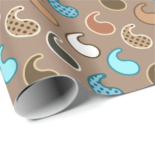 Modern Paisley Patroon, Taupe, Turquoise en Rust Cadeaupapier
