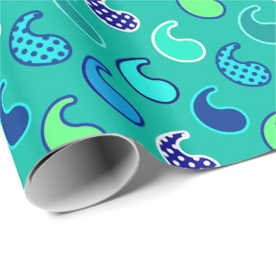 Modern Paisley Patroon, Turquoise, Blue en Aqua Cadeaupapier