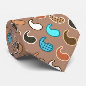 Modern Paisley Patroon, Turquoise en Rust Stropdas (Opgerold)