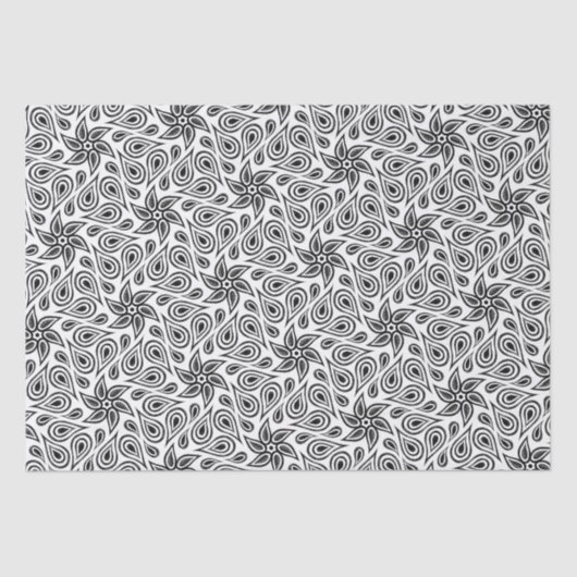 Modern Paisley Pattern Cool Black and White Floral Tissuepapier (Voorkant)