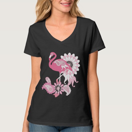 Modern Paisley Pink Flamingo T-shirt (Voorkant)