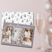 Modern Pale Mauve Merry Christmas Photo Collage Feestdagenkaart