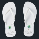 Modern Palm Bachelorette Teenslippers<br><div class="desc">De gepersonaliseerde bachelorette teenslippers met "bruidstribe"in modern manuscriptdoopvont en een tropische palmboom van de waterverf. Personaliseer uw naam - koop er één voor elke vrouw.</div>