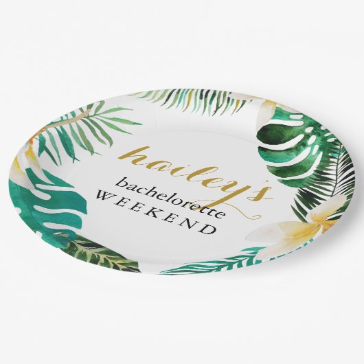 Modern Palm Bachelorette Weekend met naam Papieren Bordje (Gekanteld)