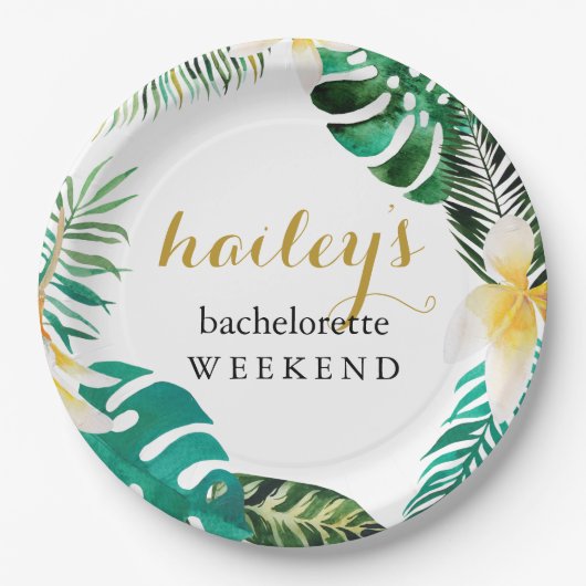 Modern Palm Bachelorette Weekend met naam Papieren Bordje (Voorkant)