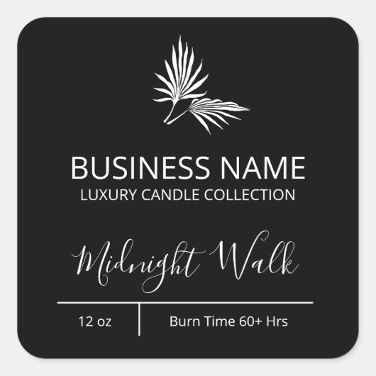 Modern Palm Black Candle Labels (Voorkant)