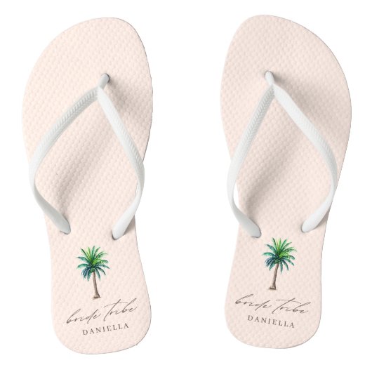 Modern Palm Boom Bride Tribe Blush Bachelorette Teenslippers (Voetbed)