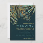Modern Palm Gold Blauwgroen Tropical Beach Wedding Kaart (Voorkant)