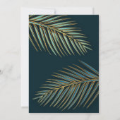 Modern Palm Gold Blauwgroen Tropical Beach Wedding Kaart (Achterkant)