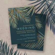 Modern Palm Gold Blauwgroen Tropical Beach Wedding