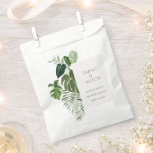 Modern Palm Green Leafy Tropical Foliage Wedding Bedankzakje