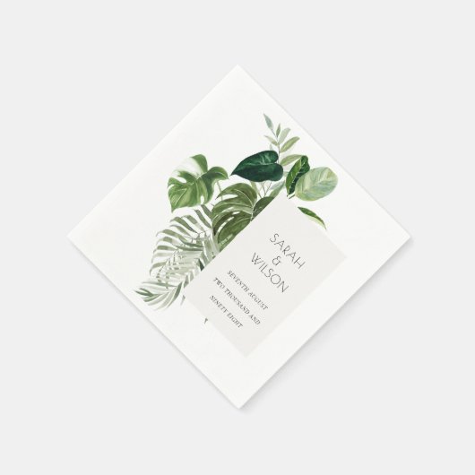 Modern Palm Green Leafy Tropical Foliage Wedding Servet (Hoek)