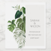 Modern Palm Green Leafy Tropical Foliage Wedding Wijn Etiket (Enkel label)