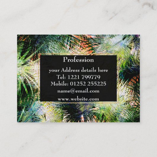 Modern palm laat tropisch abstract design visitekaartje (Achterkant)