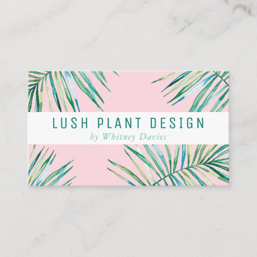 MODERN PALM LEAF LOGO weelderig botanisch groen ro Visitekaartje (Voorkant)
