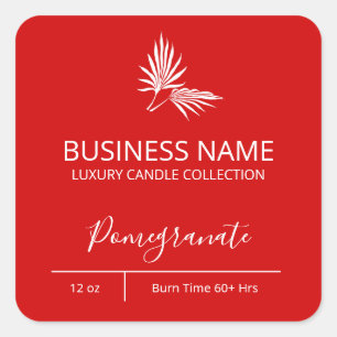 Modern Palm Leaf Pomegranate Red Candle Labels