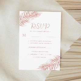 Modern Palm Leaf Roos Gold White Wedding RSVP Kaartje