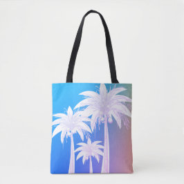 Modern Palm Leaf Waterverf Kleurrijk Blauw Roze Tote Bag