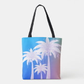 Modern Palm Leaf Waterverf Kleurrijk Blauw Roze Tote Bag (Achterkant)