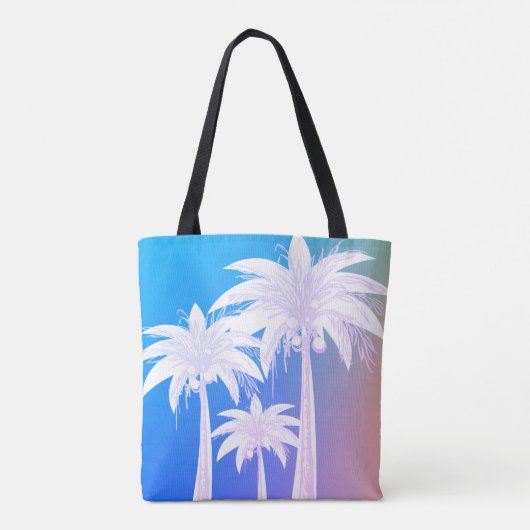 Modern Palm Leaf Waterverf Kleurrijk Blauw Roze Tote Bag (Achterkant)
