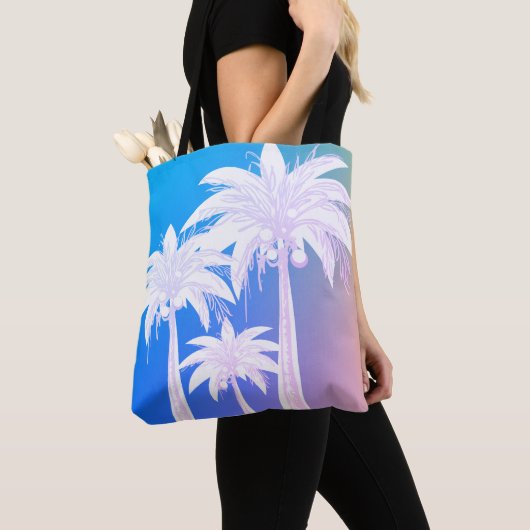 Modern Palm Leaf Waterverf Kleurrijk Blauw Roze Tote Bag (Dichtbij)