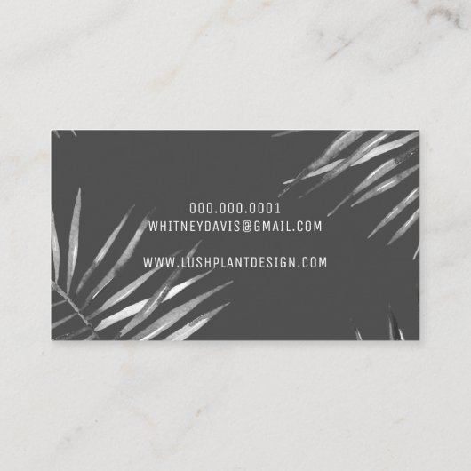 MODERN PALM LEAF weelderige botanische zwart grijs Visitekaartje (Achterkant)