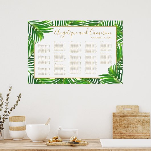 Modern Palm Leaves Beach Wedding Seding Chart Poster (Keuken)