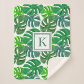 Modern Palm Leaves Monogram Sherpa Deken (Voorkant)